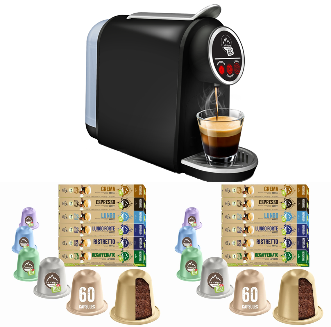 120 ORGANIC coffee capsules + capsule machine