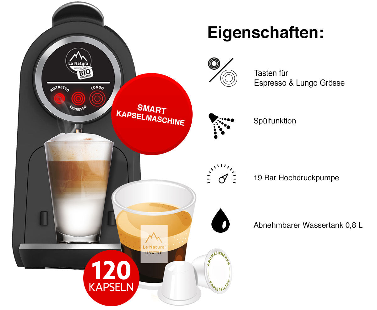 Kaffeeliebhaber Starterpaket: 120 Kapseln + Kapselmaschine